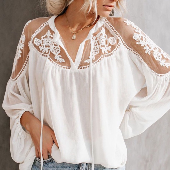 Tops - Romantic white sheer blouse